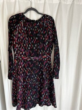Shoshana Black Multicolor Dash-Print Long-Sleeve Dress